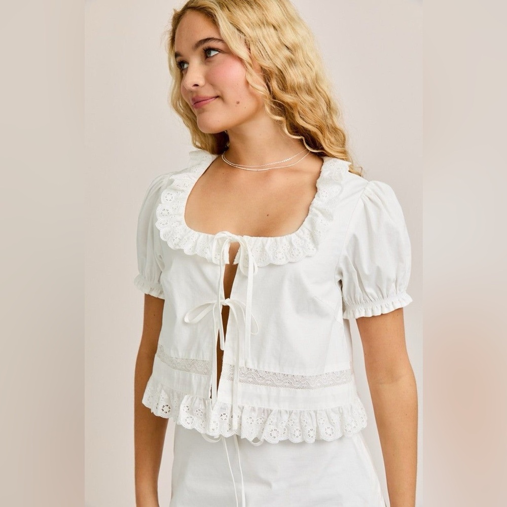 White Lace Trimmed Women's Top